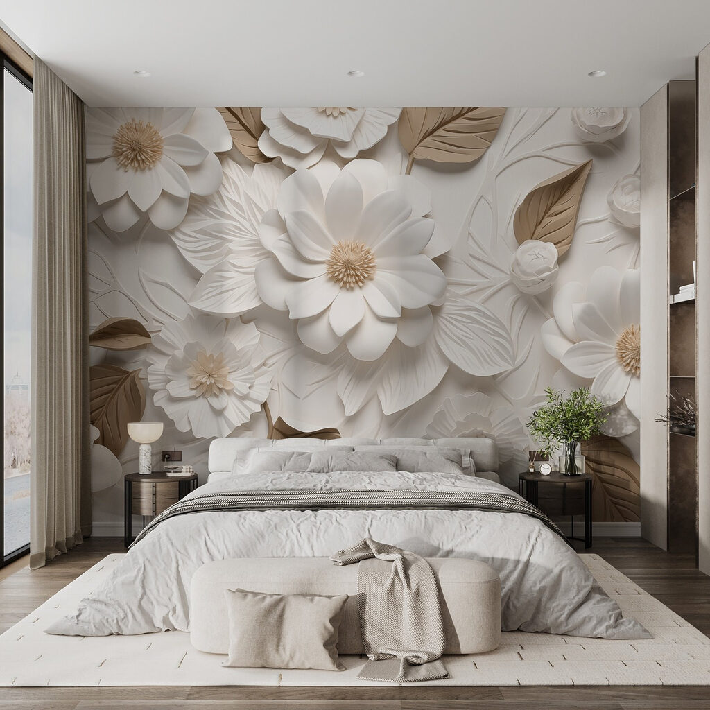 White and brown flowers and leaves White and brown flowers and leaves