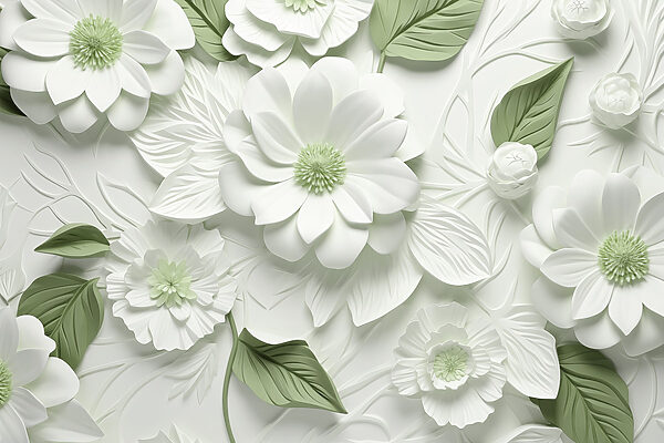 Flores e folhas brancas e verdes Flores e folhas brancas e verdes