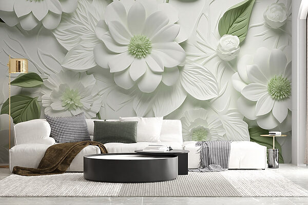 Flores e folhas brancas e verdes Flores e folhas brancas e verdes