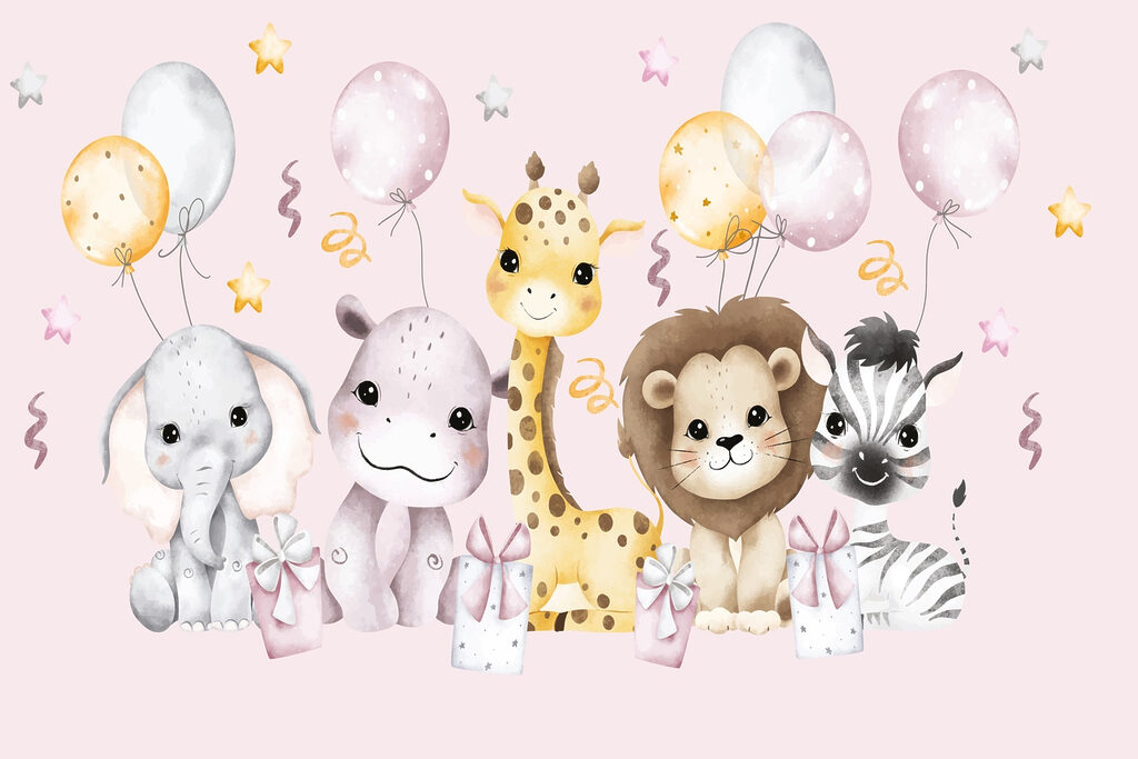 Grupo de animais com balões Grupo de animais com balões