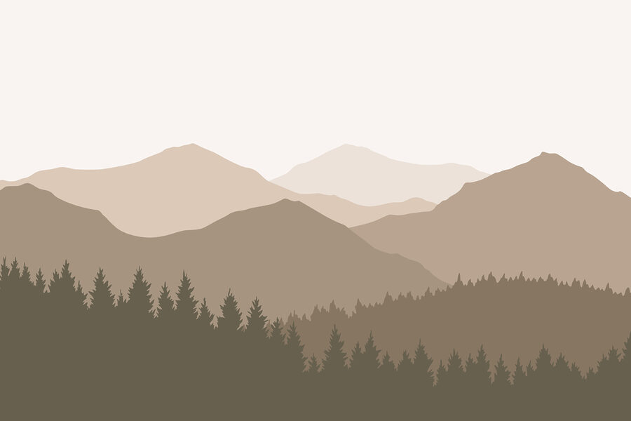 Paisagem de montanhas e árvores