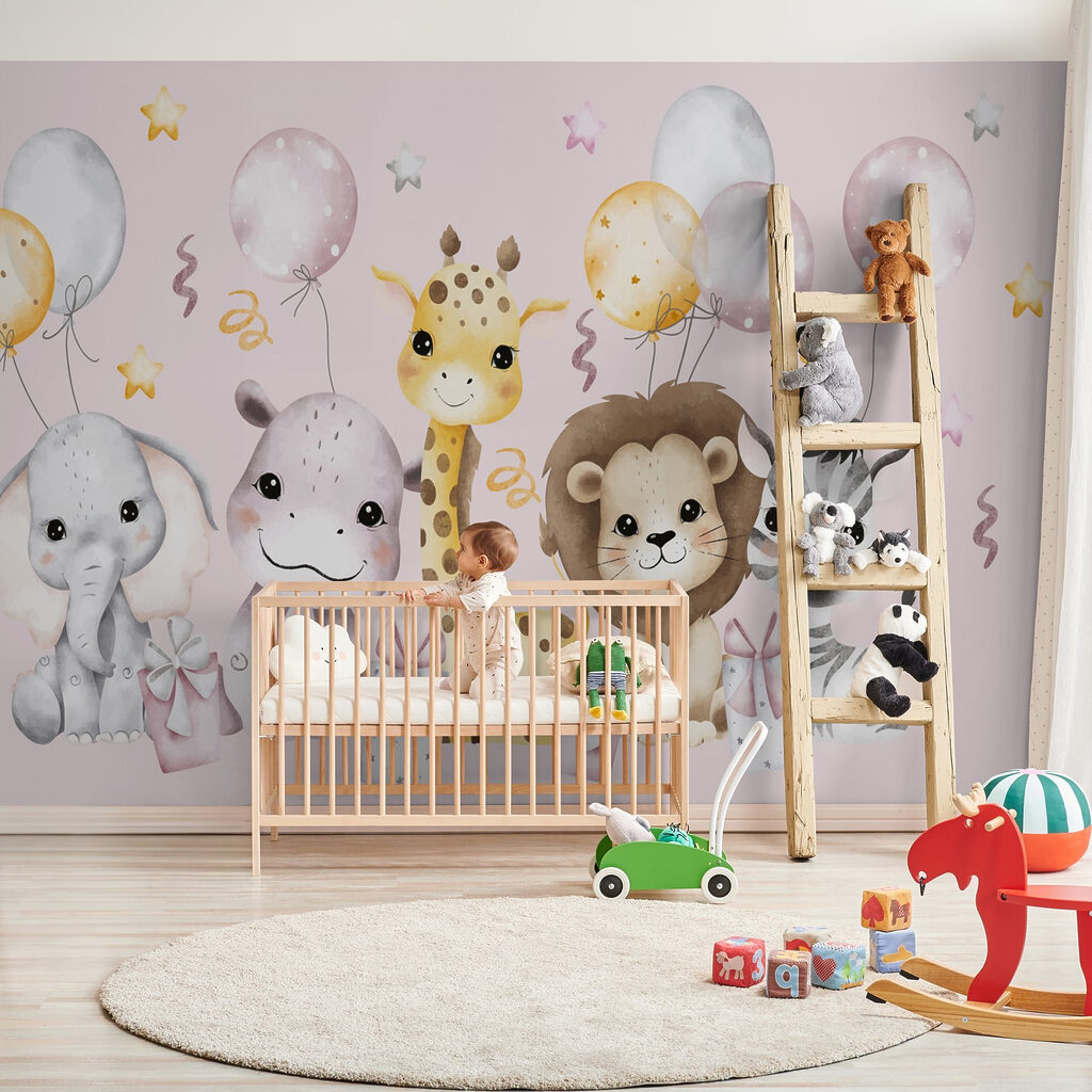 Group of animals with balloons