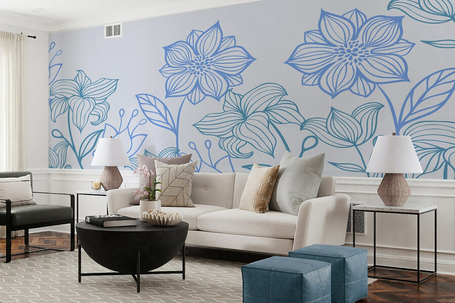 Linha de flores com folhas Linha de flores com folhas