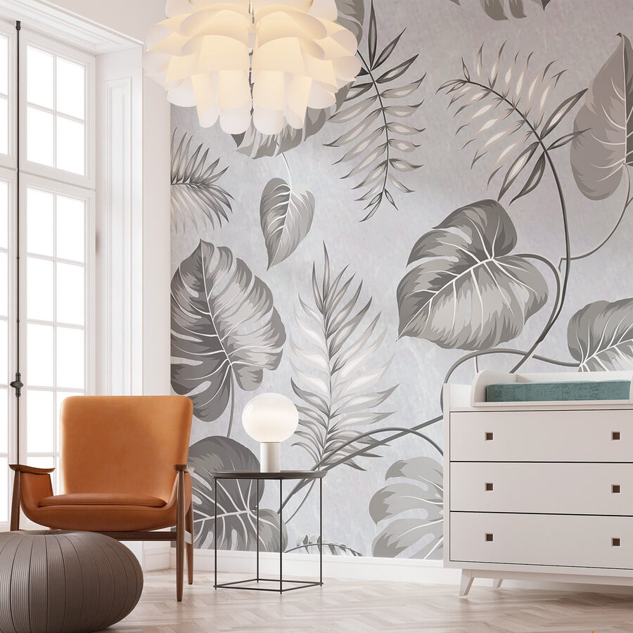 Padrão floral cinzento e branco