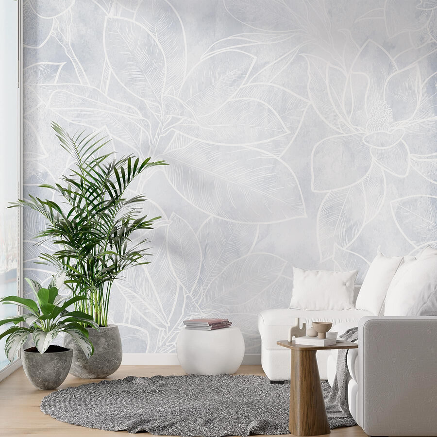Papel de parede Padrão floral branco sobre um fundo branco