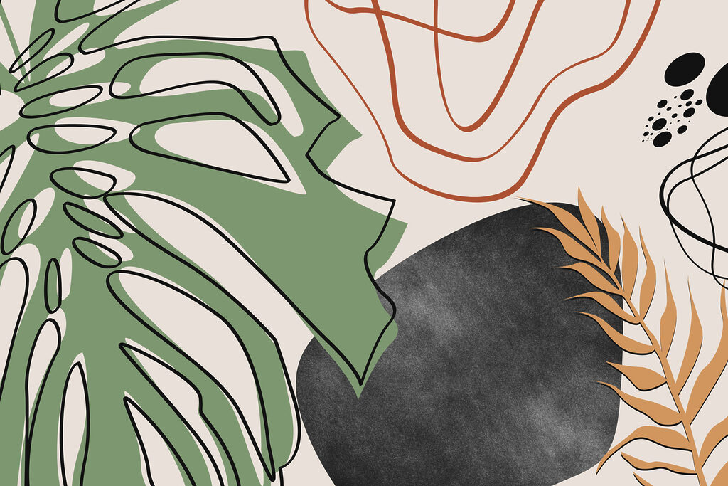 Desenho de um rosto e de uma folha Desenho de um rosto e de uma folha