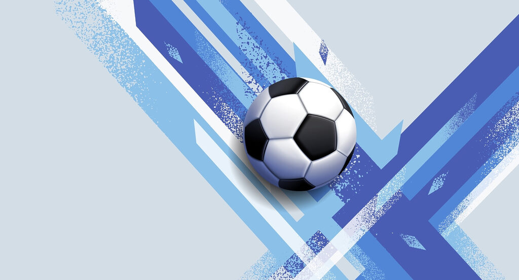 Bola de futebol sobre um fundo azul e branco Bola de futebol sobre um fundo azul e branco