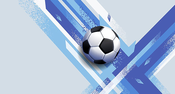 Bola de futebol sobre um fundo azul e branco Bola de futebol sobre um fundo azul e branco