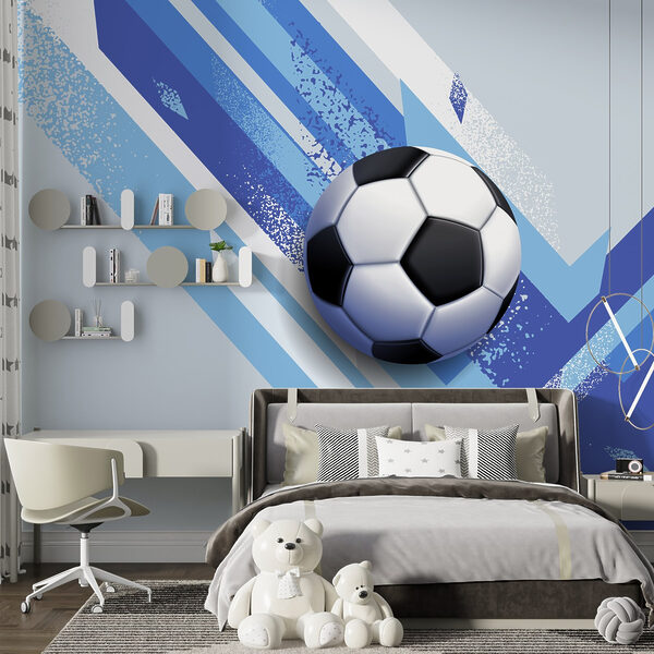 Bola de futebol sobre um fundo azul e branco Bola de futebol sobre um fundo azul e branco
