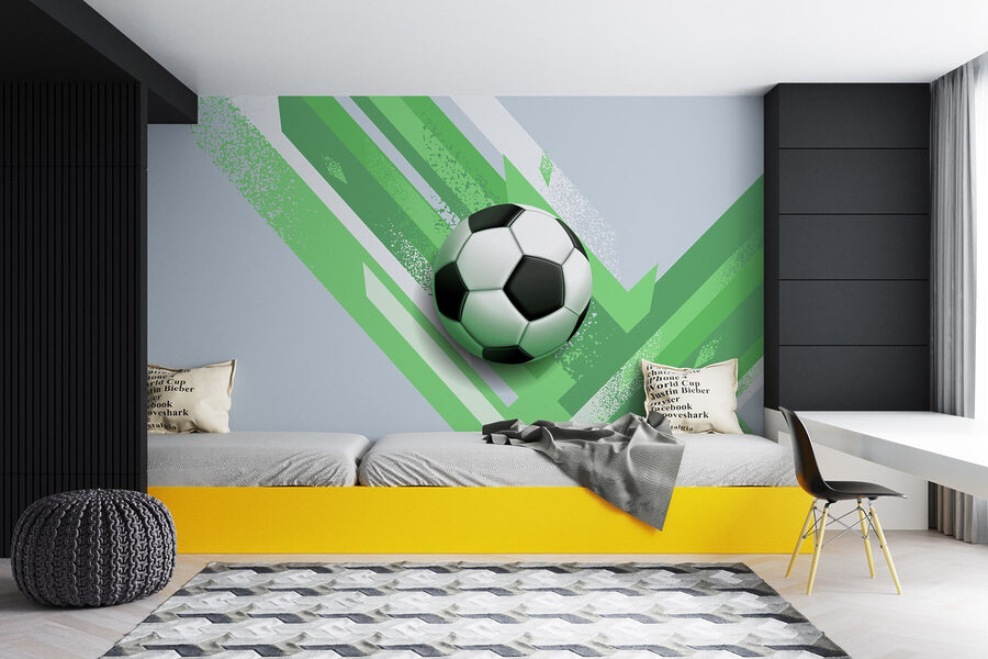 Bola de futebol sobre um fundo verde e branco