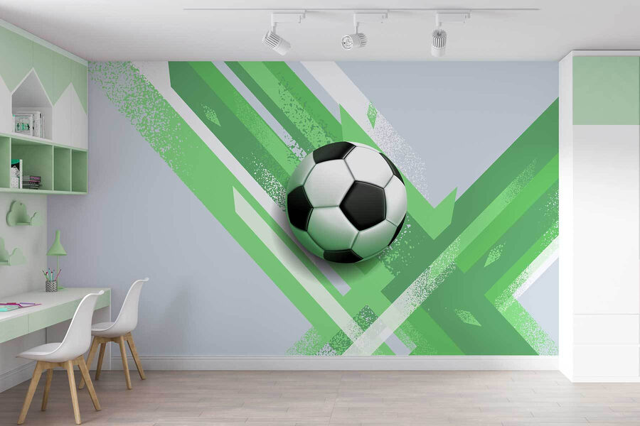 Bola de futebol sobre um fundo verde e branco