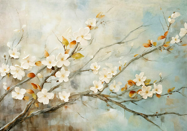 Pintura de um ramo com flores brancas Pintura de um ramo com flores brancas