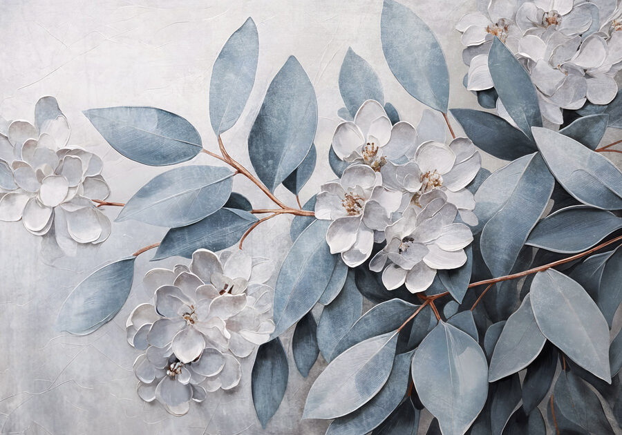 Pintura de flores e folhas