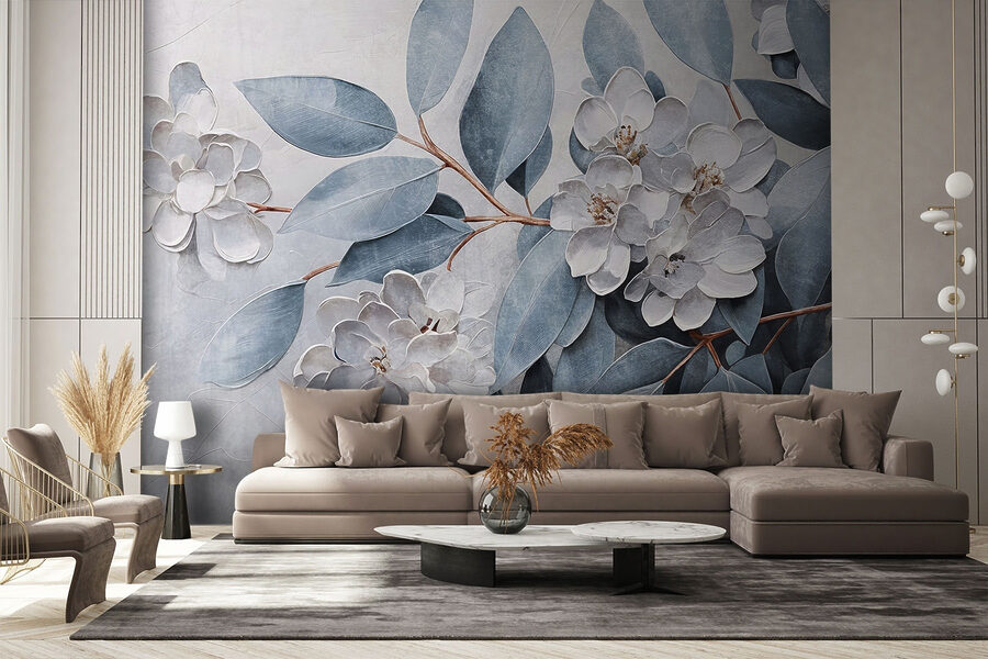 Pintura de flores e folhas