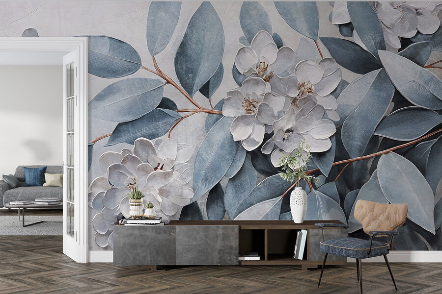 Pintura de flores e folhas