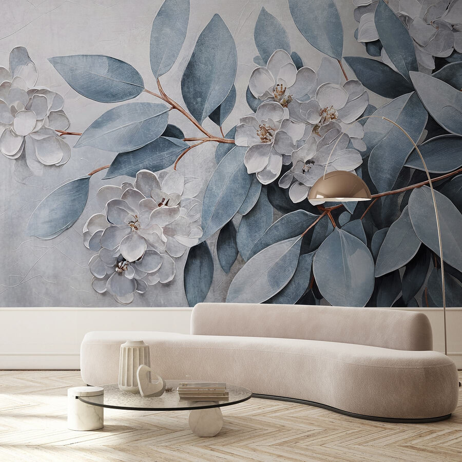 Pintura de flores e folhas