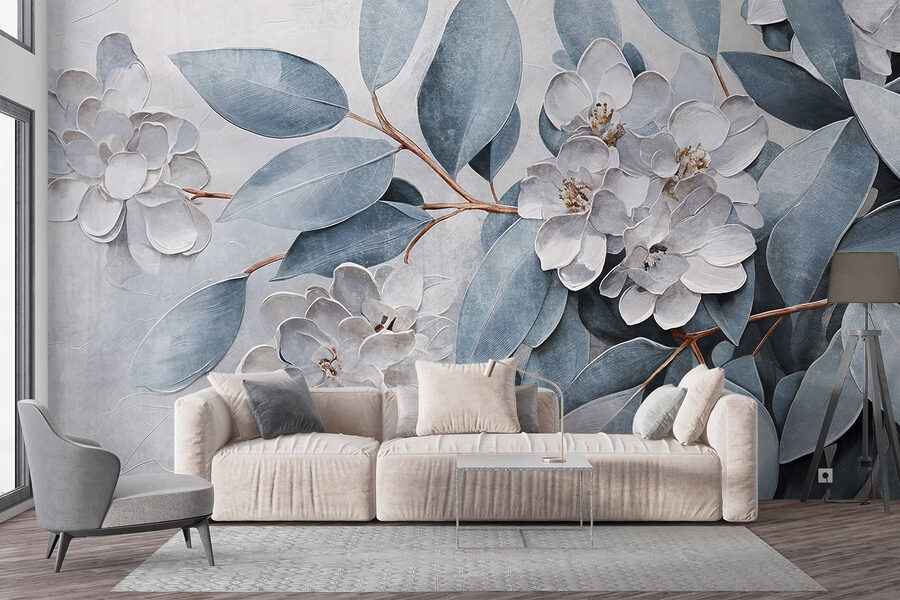 Pintura de flores e folhas