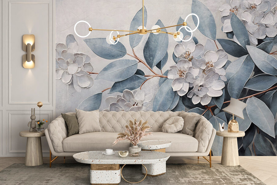 Pintura de flores e folhas
