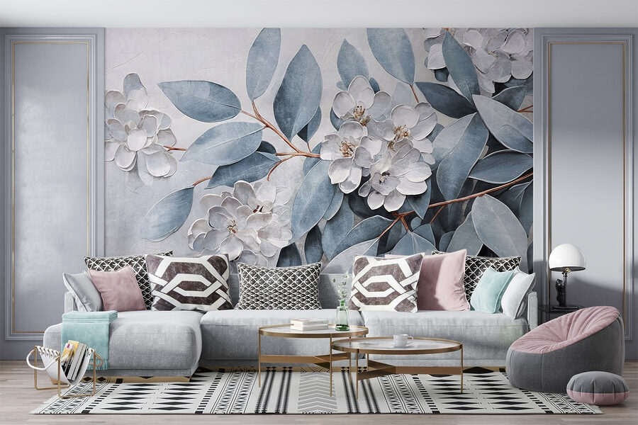 Pintura de flores e folhas