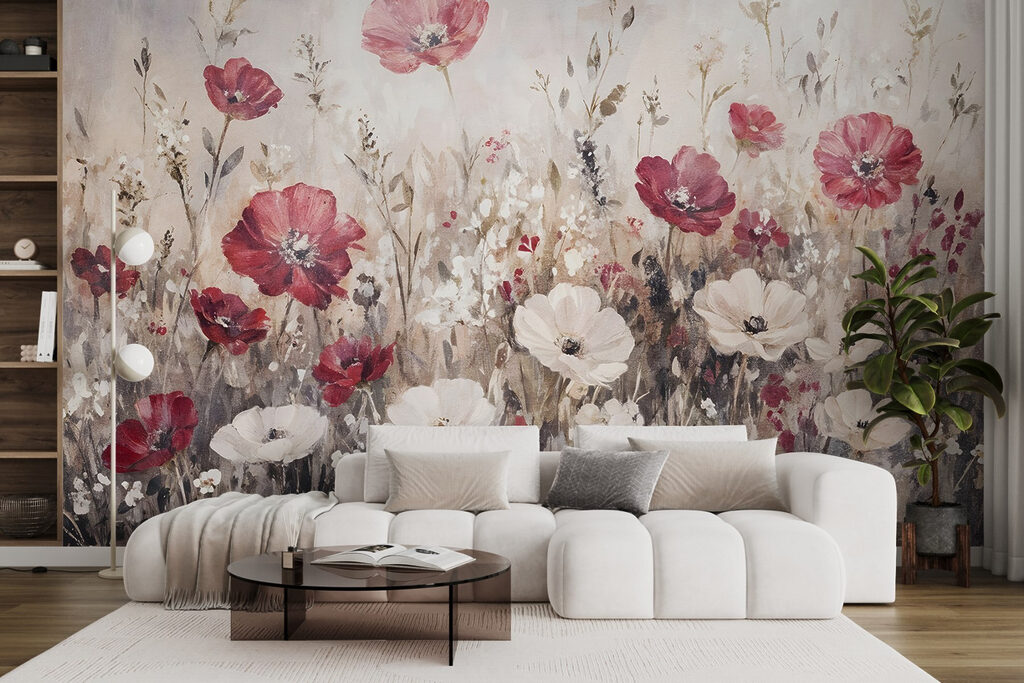 Painting of flowers in a field Painting of flowers in a field