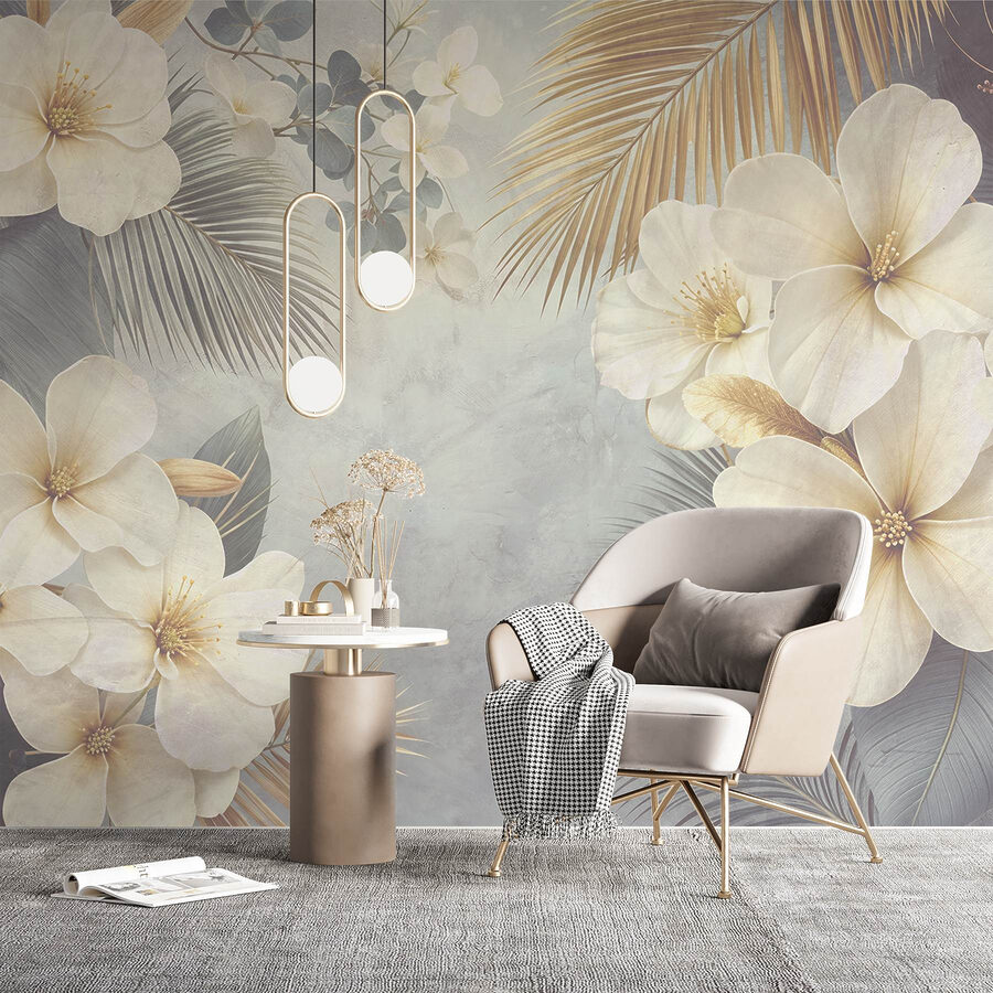 Flores e folhas brancas