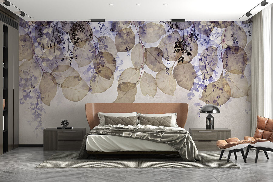 Papel de parede Folhas delicadas em tons suaves