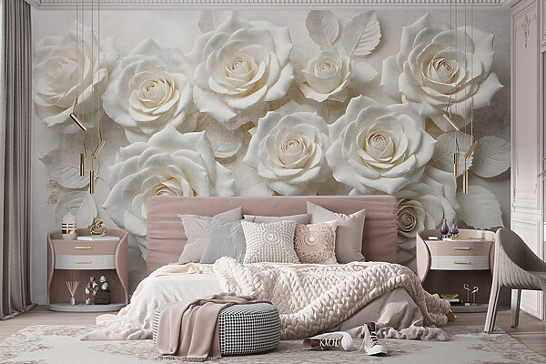 Papel de parede Papel de parede Grupo de rosas brancas (REF: w08448)