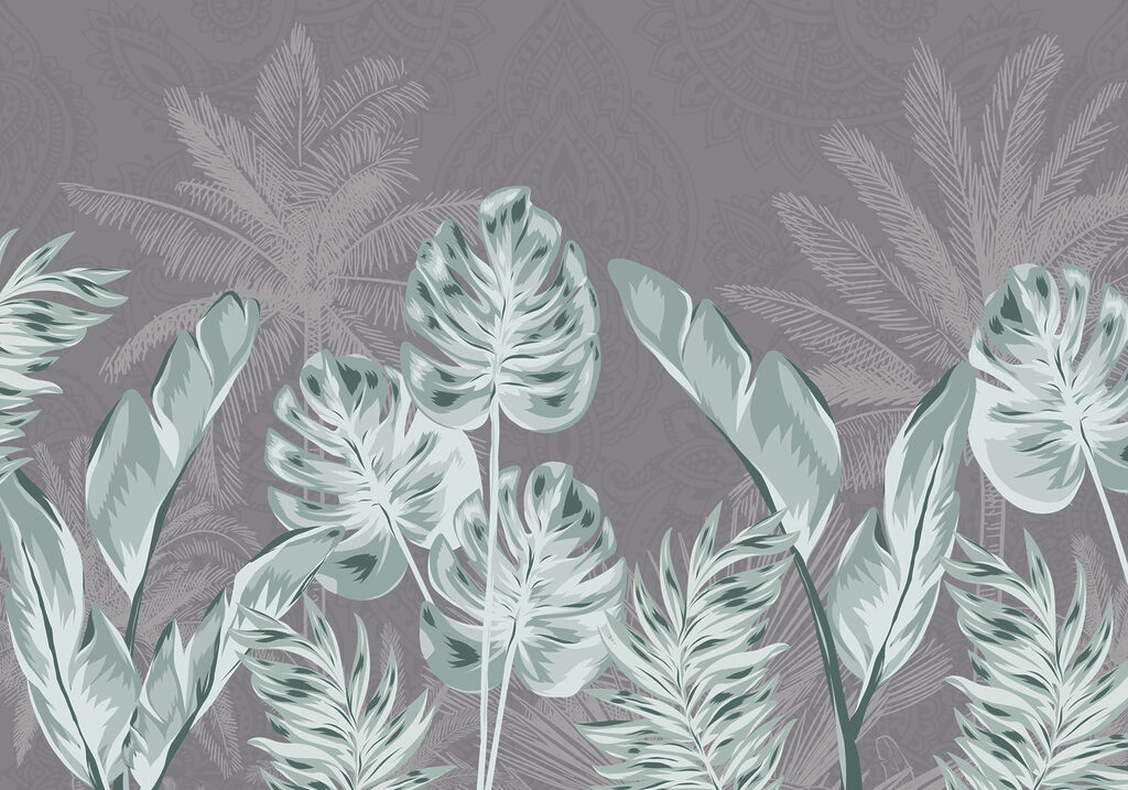 Folhas tropicais sobre um fundo subtil Folhas tropicais sobre um fundo subtil