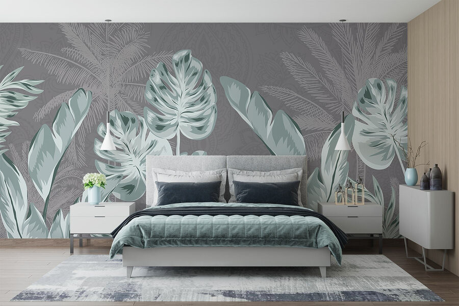 Papel de parede Folhas tropicais sobre um fundo subtil