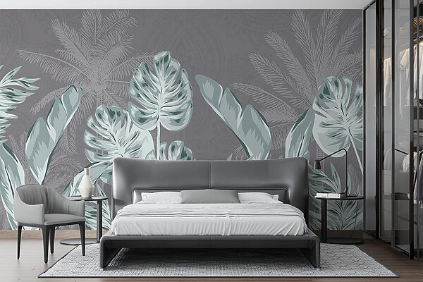 Folhas tropicais sobre um fundo subtil Folhas tropicais sobre um fundo subtil