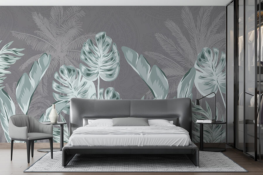 Papel de parede Folhas tropicais sobre um fundo subtil - Image 2