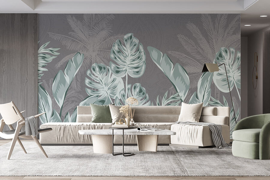 Papel de parede Folhas tropicais sobre um fundo subtil - Image 3