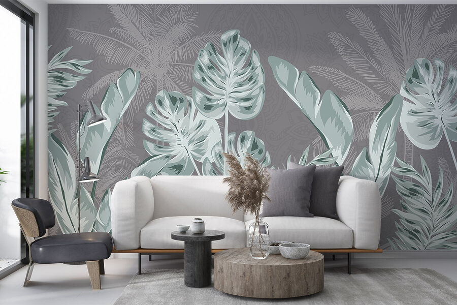 Papel de parede Folhas tropicais sobre um fundo subtil - Image 5