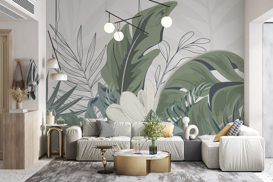 Folhas tropicais num arranjo sereno Folhas tropicais num arranjo sereno