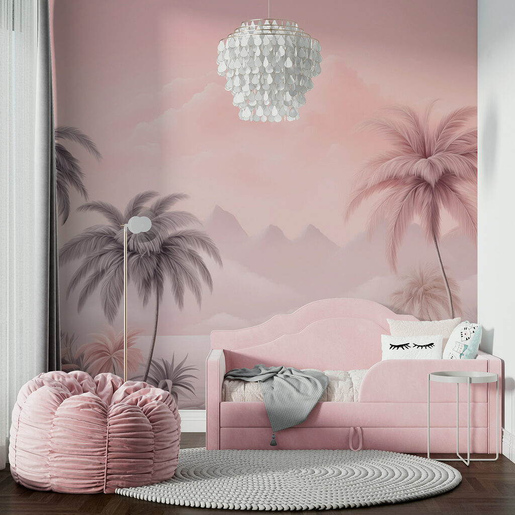 Landscape with palm trees and mountains Landscape with palm trees and mountains