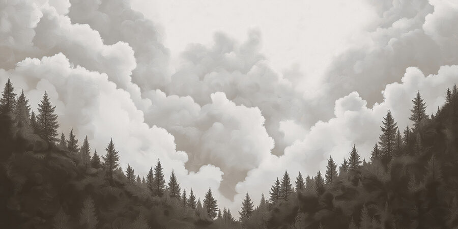 Grupo de árvores e nuvens