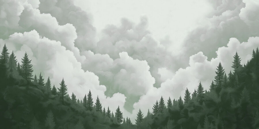 Grupo de árvores e nuvens