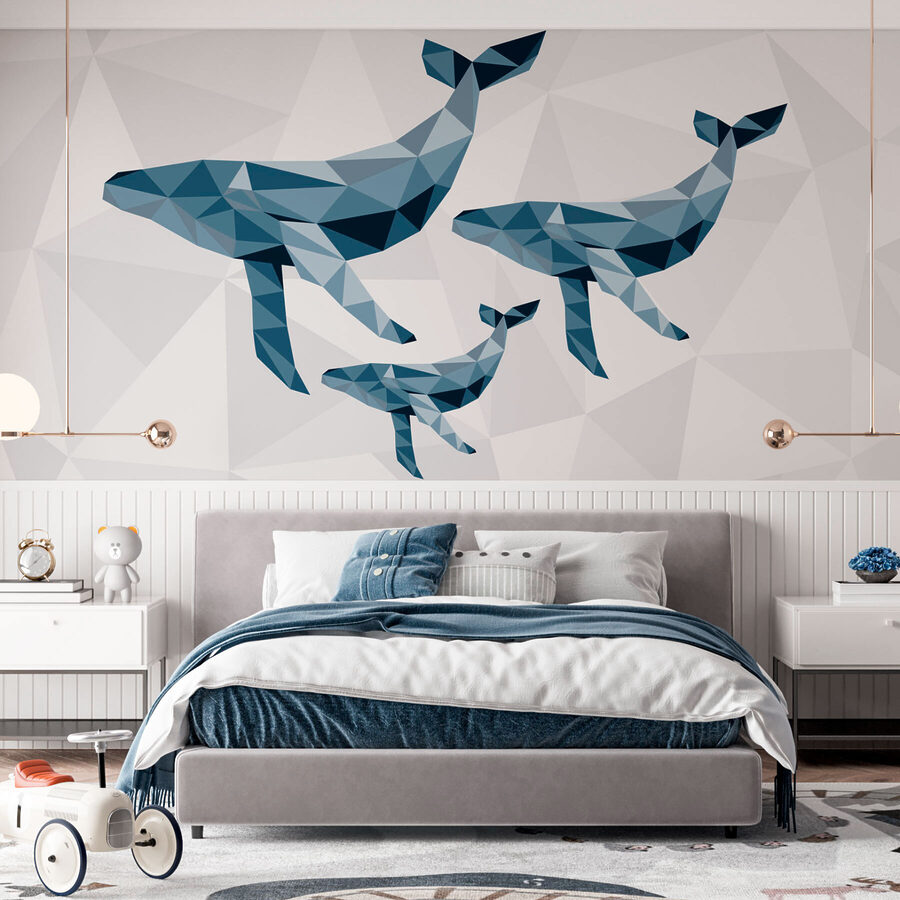 Grupo de baleias em estilo low poly