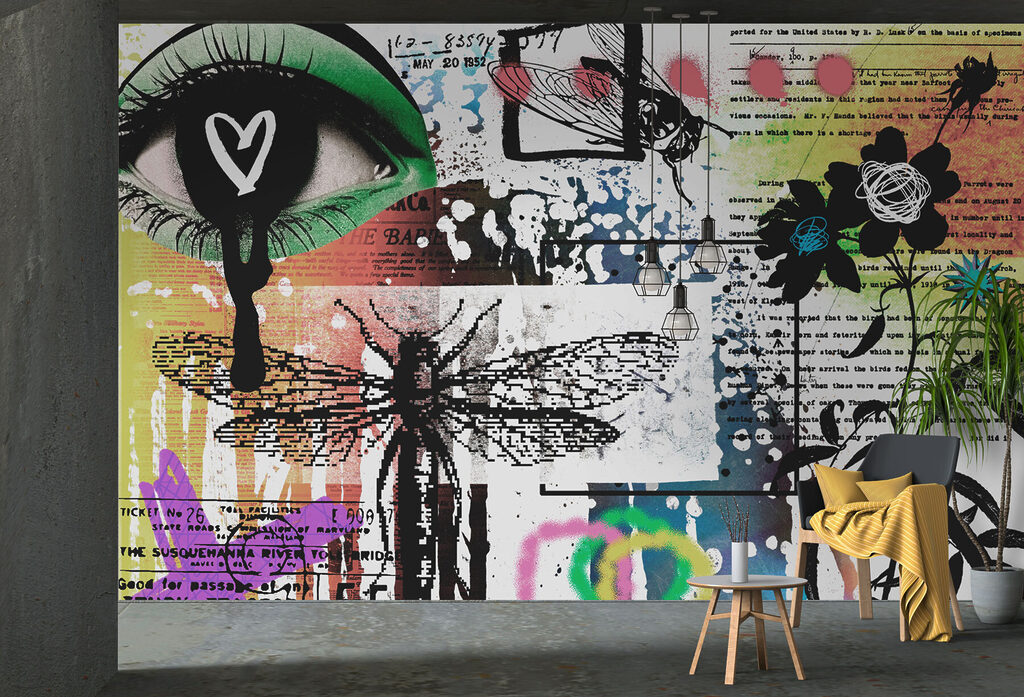 Collage of art with dragonflies and flowers Collage of art with dragonflies and flowers