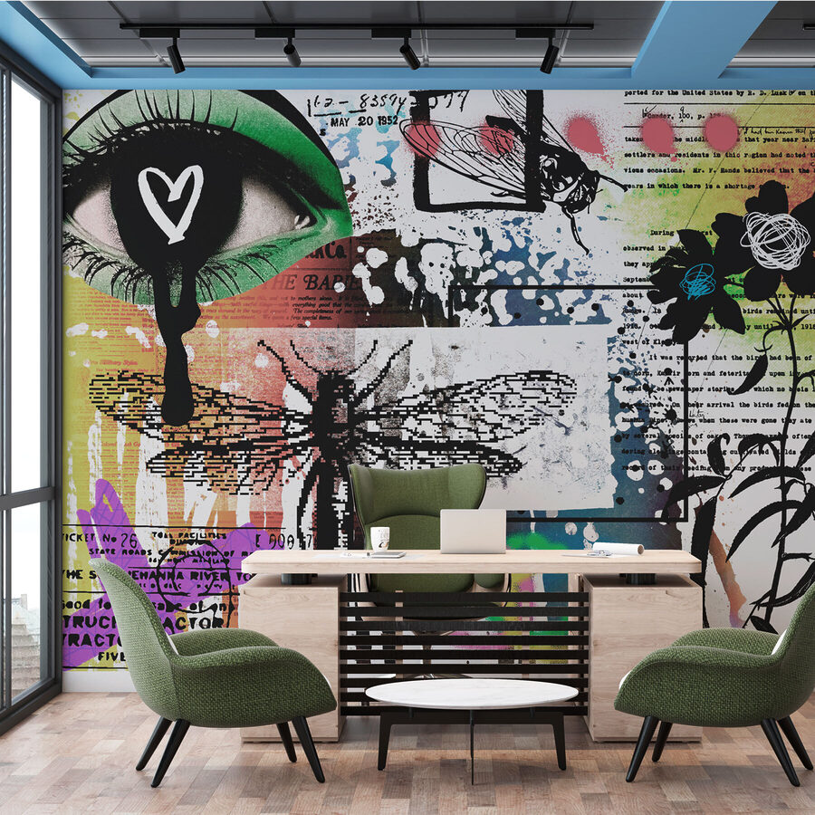 Colagem de arte com libélulas e flores