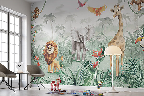 Papel de parede Papel de parede Grupo de animais numa selva (REF: w02440)