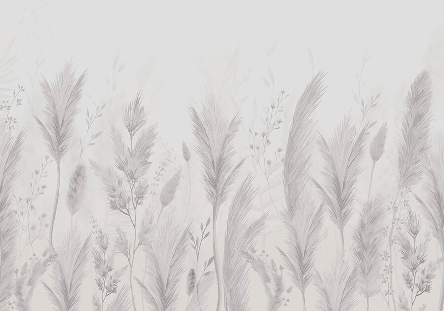 Papel de parede Fundo branco com relva e flores - Image 4