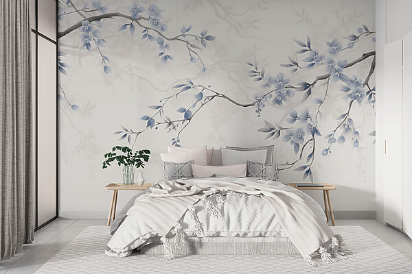 Ramo com flores e folhas azuis Ramo com flores e folhas azuis