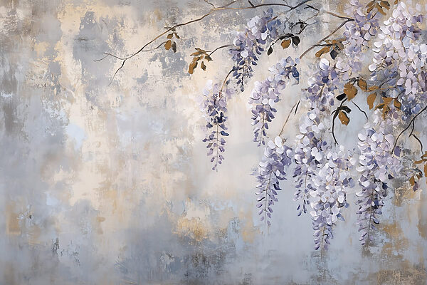 Pintura de um ramo com flores roxas Pintura de um ramo com flores roxas