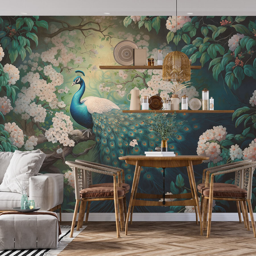 Papel de parede Pintura de um pavão num ramo de árvore - Image 3
