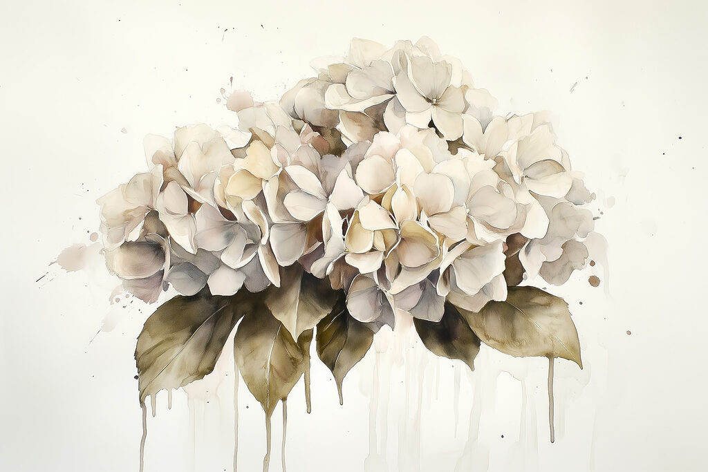 Pintura de um ramo de flores brancas Pintura de um ramo de flores brancas