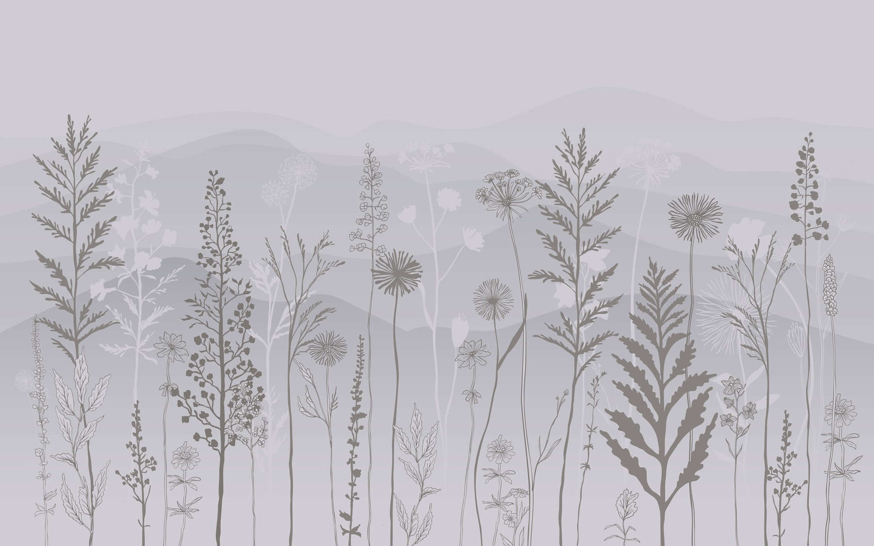 Grey and white background with plants and mountains Grey and white background with plants and mountains