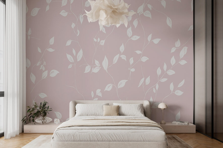Padrão de folhas brancas sobre um fundo cor-de-rosa