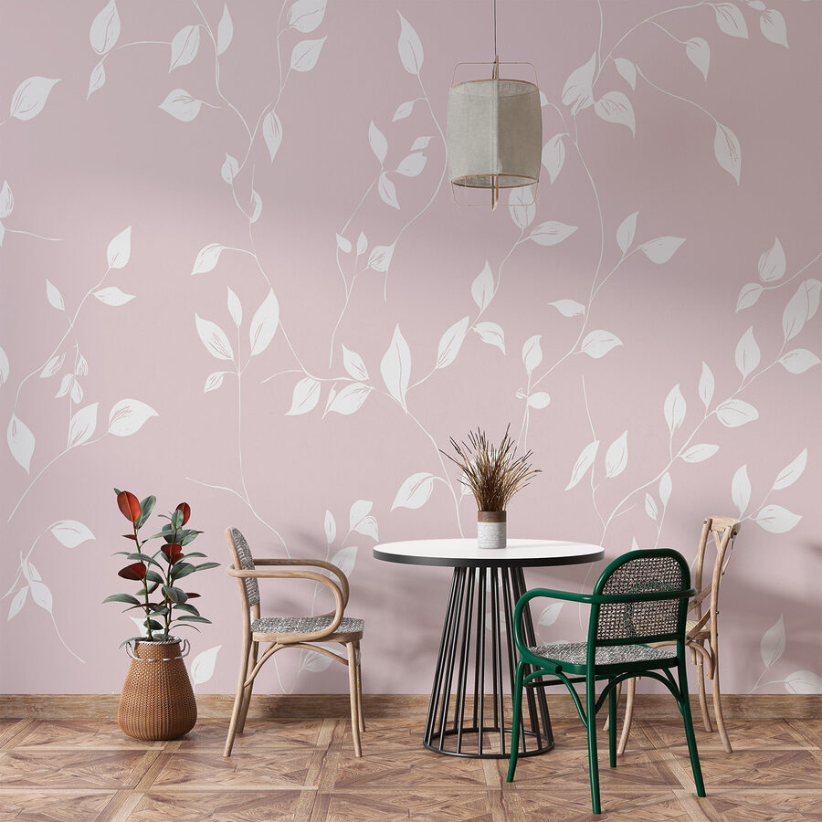 Padrão de folhas brancas sobre um fundo cor-de-rosa