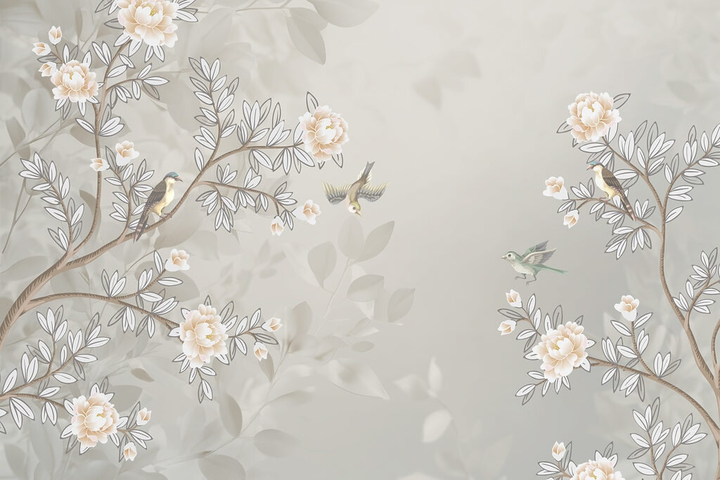 Papel de parede com pássaros num ramo de árvore Papel de parede com pássaros num ramo de árvore